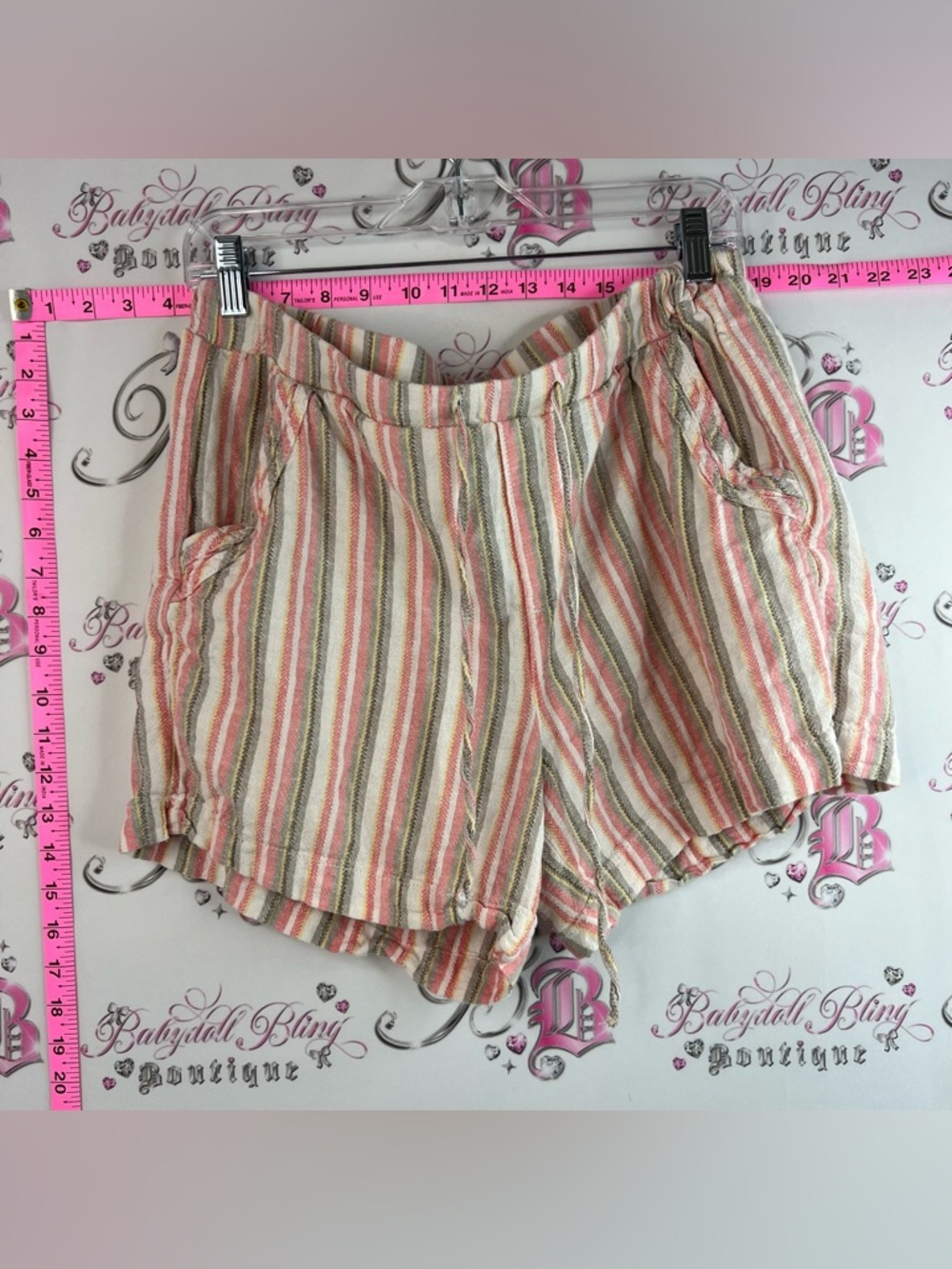 Briggs shorts linen rayon Striped High-Waist Shorts in Pink, Cream, and Olive